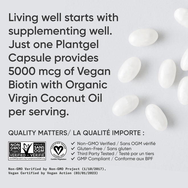 Sports Research® Extra Strength Vegan Biotin 5,000mcg with Organic Coconut Oil - Helps to Maintain Healthy Hair, Nails and Skin - Great for Women & Men - 120 Veggie Softgels 🍁 All In One Marketplace Canada