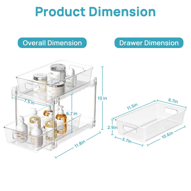 2 Tier Bathroom Storage Organizer, Vtopmart 4 Pack Clear Under Sink Organizers Vanity Counter Storage Container, Medicine Cabinet Drawers Bins, Pull-Out Organization with Track for Pantry, Kitchen 🍁 All In One Marketplace Canada