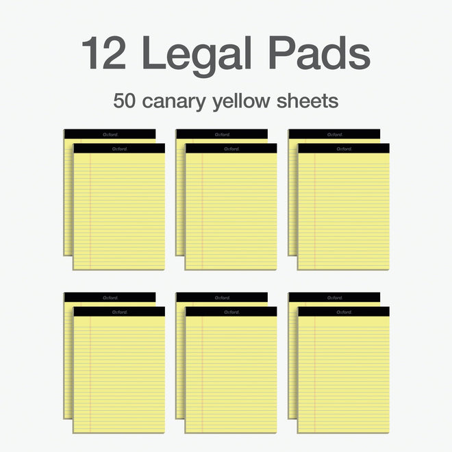 Oxford Legal Pads, 8.5 x 11 Inch, Wide Ruled, Yellow Paper, 50 Sheets per Pad, 12-Pack Notepads for School, Office, Lists, and Note Taking, Letter Size, Double-Sided Writing Pages 🍁 All In One Marketplace Canada