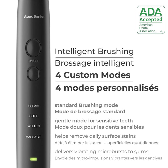 Aquasonic Black Series Ultra Whitening Electric Toothbrush | ADA Accepted Rechargeable Toothbrush, 8 Brush Heads & Travel Case, 40,000 VPM Electric Motor & Wireless Charging - 4 Modes with Smart Timer 🍁 All In One Marketplace Canada