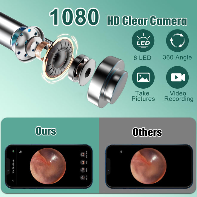 LMECHN Ear Wax Removal, Ear Cleaner with 7 Pcs Ear Set, Ear Wax Removal Tool Camera with 1080P Ear Otoscope & 6 LED Lights, Wireless Ear Pick for Ear Cleaning with 6 Ear Spoons Black 🍁 All In One Marketplace Canada