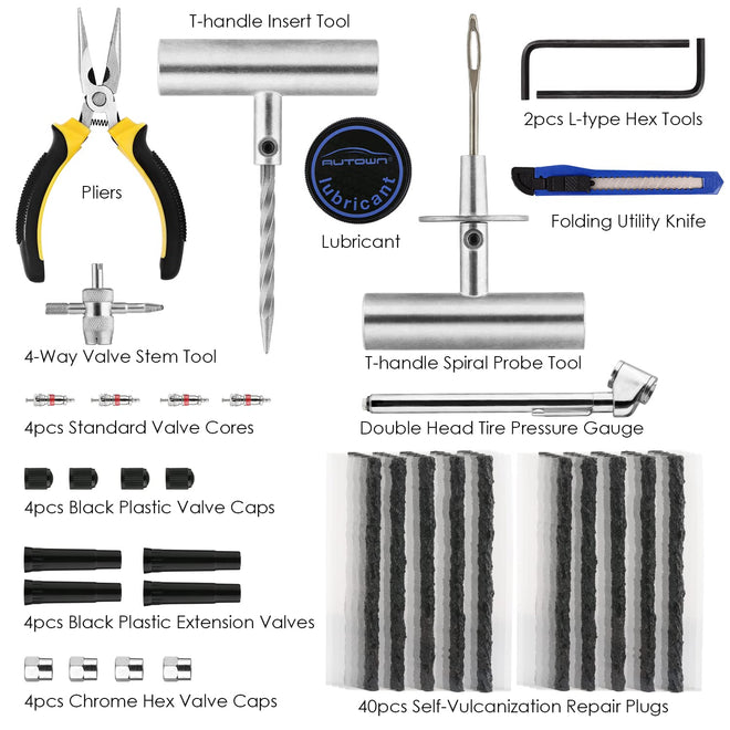 AUTOWN Tire Repair Kit - 68pcs Heavy Duty Tire Plug Kit, Universal Tire Repair Tools to Fix Punctures and Plug Flats Patch Kit for car Motorcycle, Truck, ARB，ATV, Tractor, RV, SUV, Trailer 🍁 All In One Marketplace Canada