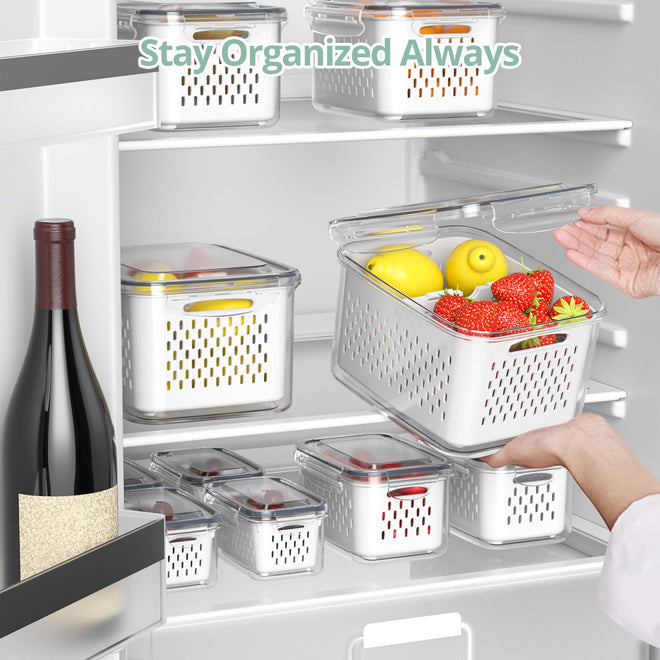 Fruit Storage Containers for Fridge with Removable Colander, 8 Pack Fruit Containers for Fridge with 2 Function Divider Plate, Airtight Storage Container to Keep Berry Fruit Fresh, Dishwasher Safe 🍁 All In One Marketplace Canada