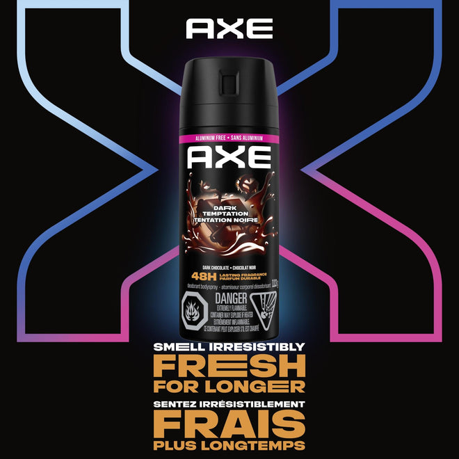 AXE Dark Temptation Deodorant Body Spray for 48-Hour odour protection, Dark Chocolate Aluminum-free Deodorant, 113g (Pack of 4) 🍁 All In One Marketplace Canada