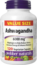 Webber Naturals Ashwagandha 6000 mg, 120 Capsules, Adaptogen to Help Reduce Stress & Increase Energy, Vegan 🍁 All In One Marketplace Canada