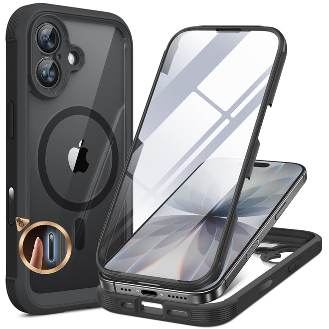 Miracase for iPhone 17 Case 6.3'', Full-Body Bumper Military Grade Drop Protection Outdoor Phone case with Built-in Glass Screen &Camera Control,Easy Installation,No Gap,Compatible with MagSafe,Black 🍁 All In One Marketplace Canada