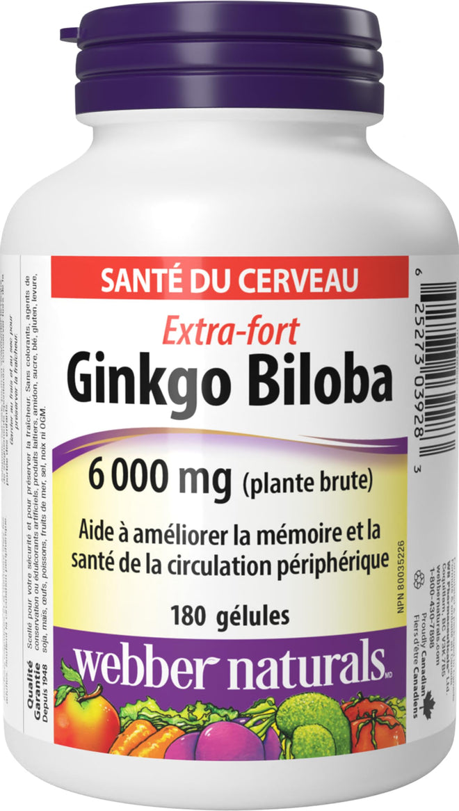 Webber Naturals Ginkgo Biloba 6000 mg, 180 Softgels, Helps Enhance Cognitive Function and Memory 🍁 All In One Marketplace Canada