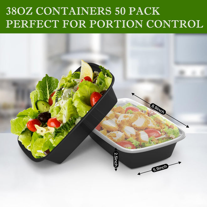 Meal Prep Containers Reusable 38oz - Food Containers with Lids 50 Pack, Disposable to Go Containers, Leakproof Food Prep Containers, Stackable, Takeout, BPA-Free, Microwave/Freezer Safe 🍁 All In One Marketplace Canada