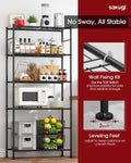 Sakugi 5 Tier Shelf - Heavy Duty Metal Storage Shelves with Adjustable Leveling Feet, Large Capacity Shelving Unit with Multiple Hooks for Kitchen, Pantry, Office (84 x 32 x 183 cm, Black) 🍁 All In One Marketplace Canada