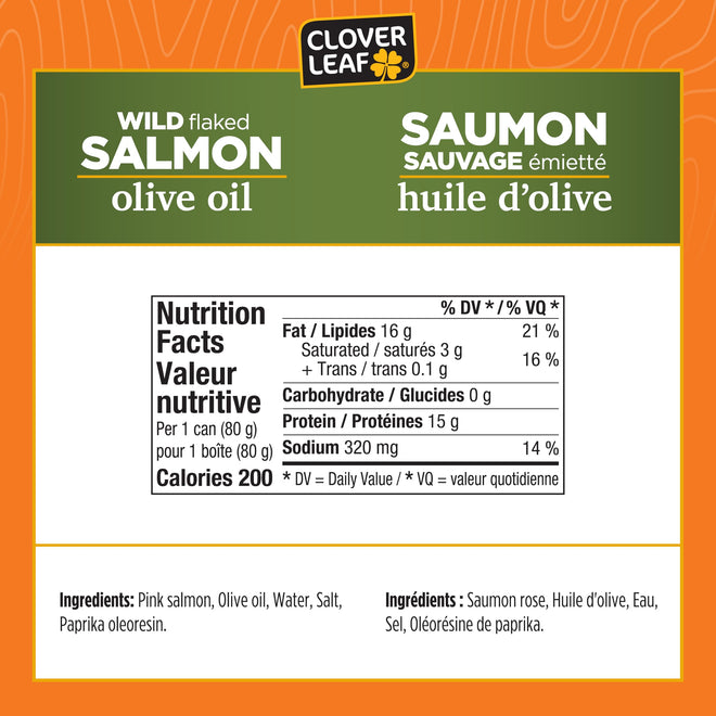 Clover Leaf Wild Flaked Pink Salmon Olive Oil 80g, 24 Easy-Peel Cans 🍁 All In One Marketplace Canada