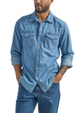 Wrangler Men's Iconic Denim Regular Fit Snap Shirt, Lake Wash, Large 🍁 All In One Marketplace Canada
