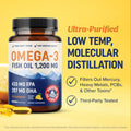 Triple Strength Omega 3 Fish Oil 1200 mg | EPA & DHA | Wild Caught, Sustainably Sourced Omega-3 Fatty Acids | Premium Burpless Fish Oil Supplements | Clean Label Certified, Third-Party Tested | 30 Ct 🍁 All In One Marketplace Canada