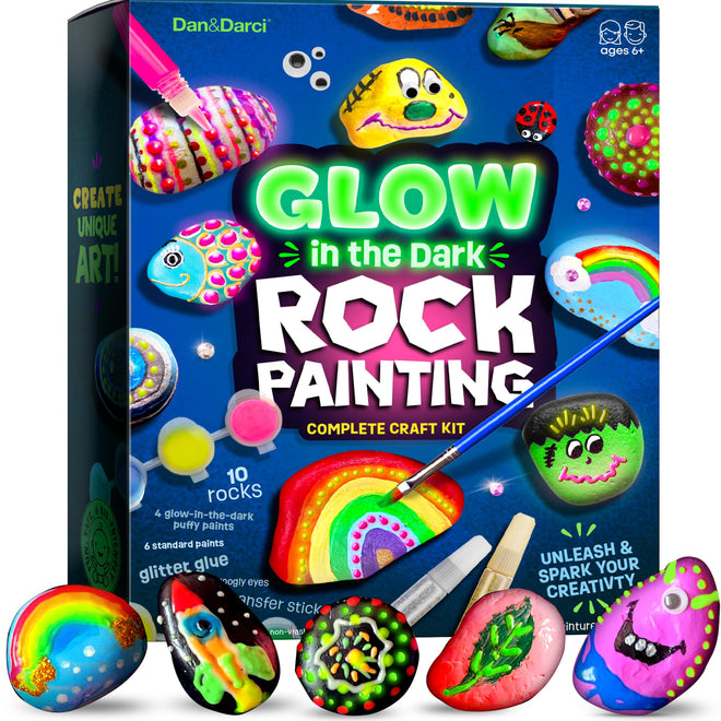 Kids Rock Painting Kit - Glow in The Dark - Arts & Crafts Christmas Gifts for Boys and Girls Ages 4-12 - Craft Activities Kits - Creative Art Toys for 4, 5, 6, 7, 8, 9, 10, 11 & 12 Year Old Kids (Glow In The Dark) 🍁 All In One Marketplace Canada