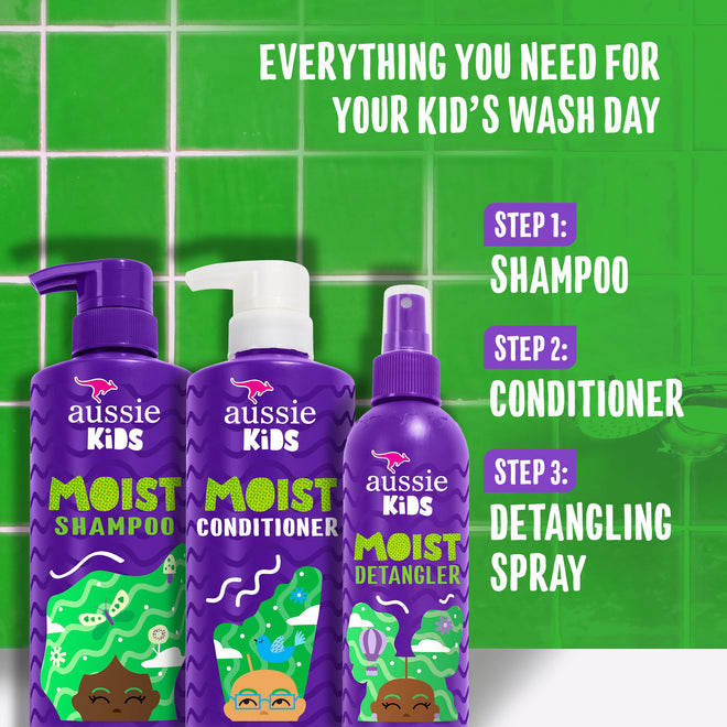 Aussie Kids Moist Detangler Pack for Kids, Shampoo & Conditioner, 475 mL each + Detangler Spray, 236 mL 🍁 All In One Marketplace Canada