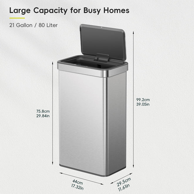 EKO Nova Sensor Trash Can, 21 Gallon/80 Liter Stainless Steel Rectangular Touchless Motion Sensor Trash Can, Matte Metallic 🍁 All In One Marketplace Canada