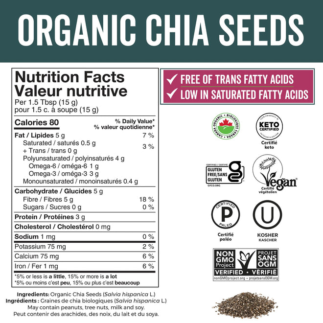 Viva Naturals Organic Chia Seeds, 2 lb – Plant-Based Omega-3s & 6s and Vegan Protein, Non-GMO, Black Chia Seeds Organic, Graine de Chia – Perfect for Smoothies, Salads, and Chia Seed Pudding 🍁 All In One Marketplace Canada