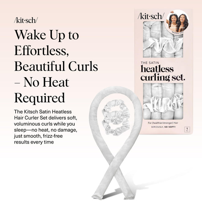 Kitsch Satin Heatless Curlers Set – Heatless Curls Overnight w/ 34" Hair Waver & 2 Satin Hair Scrunchies, Comfortable Hair Curlers to Sleep In for Frizz-Free, No Heat Damage Styling - Ivory 🍁 All In One Marketplace Canada