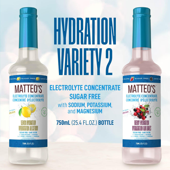 Matteo's Sugar-Free Hydration Concentrate - Electrolyte Drink for Quick Rehydration & Endurance, Ideal for Workouts, Travel, Heat & Sun, Delicious with Vitamins & Nutrients, Berry & Lemon Flavor, 750ml 2-Pack 🍁 All In One Marketplace Canada