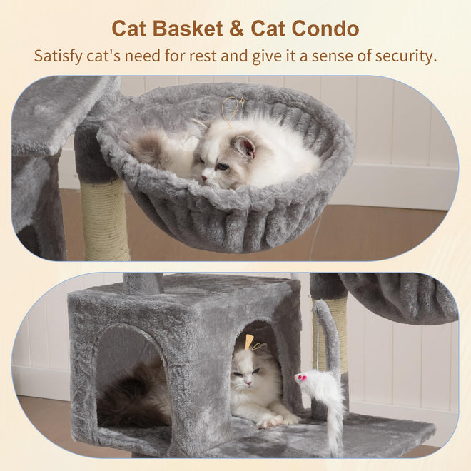 Heybly Cat Tree with Toy, Cat Tower condo for Indoor Cats, Cat House with Padded Plush Perch, Cozy Hammock and Sisal Scratching Posts, Light Gray S HCT004SW 🍁 All In One Marketplace Canada