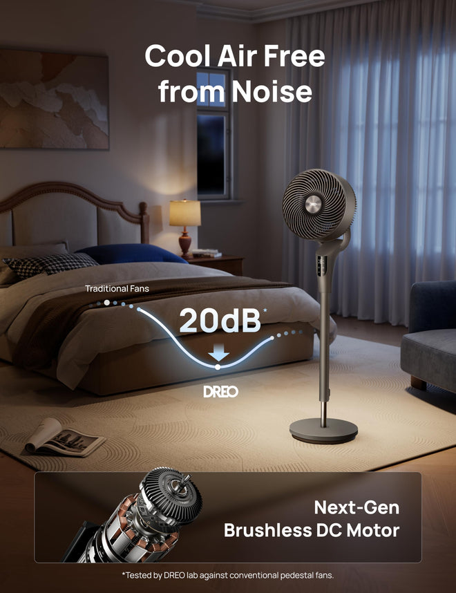 DREO Fan for Bedroom, 90° Oscillating Standing Fan, 20dB Quiet, 90ft Pedestal Fans for Room Office, DC Motor, 8+H Speeds, 3 Modes, 38-42'' Adjustable Height, Remote, 8H Timer, 105° Manual Vertical 🍁 All In One Marketplace Canada