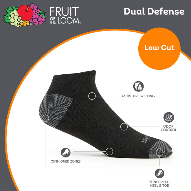 Fruit of the Loom Men's Dual Defense Low Cut Cushioned Moisture Wicking Socks (12 Pack), Black, Medium (6-12) 🍁 All In One Marketplace Canada
