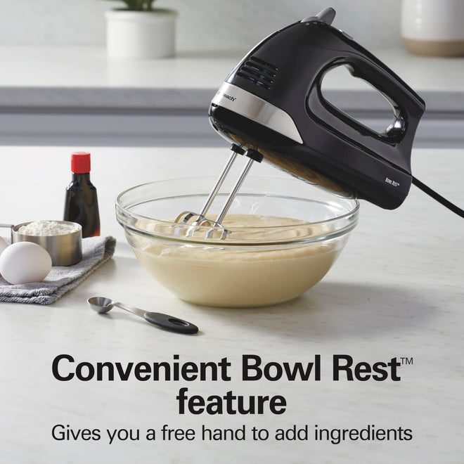 Hamilton Beach 6-Speed Electric Hand Mixer for Baking, 275W, Easy Clean Beaters, Dough Hooks, Whisk, Snap-On Storage Case, Black (62639C) 🍁 All In One Marketplace Canada