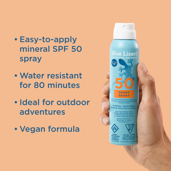 Blue Lizard Sport Mineral SPF 50 Spray, Broad-Spectrum UVA/UVB Protection, Water-Resistant, Zinc Oxide Formula, Vegan, 142 g 🍁 All In One Marketplace Canada