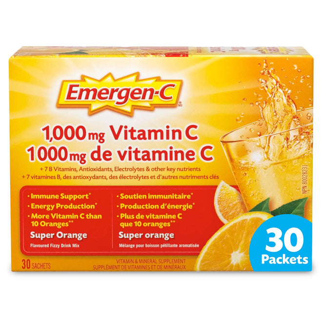 Emergen-C® Super Orange (30 Count), 1000mg Vitamin C / Electrolytes / B Vitamins Mineral Supplement 🍁 All In One Marketplace Canada