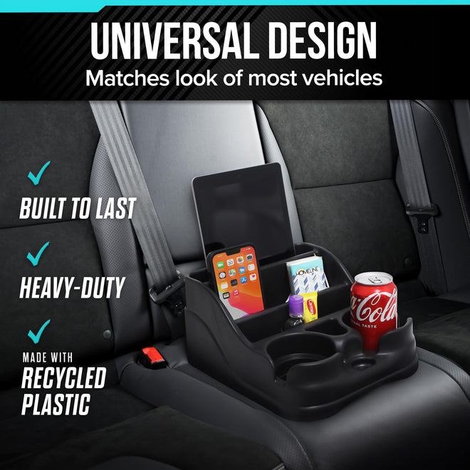 Moblorg Small Center Console for Cars, Trucks, Minivans, SUVs, Vehicle Organizer, Cup Holders, Recycled Plastic, Made in USA (Black) 🍁 All In One Marketplace Canada