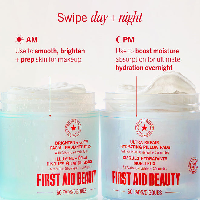 First Aid Beauty - Facial Radiance Pads with Glycolic & Lactic Acids, Daily Exfoliating Pads with AHA, Visibly Smaller Pores, Help Tone & Brighten Skin, One-Step Makeup Prep, Compostable, 28 🍁 All In One Marketplace Canada