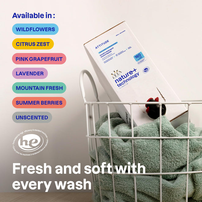 ATTITUDE Liquid Laundry Detergent Refill, EWG Verified, HE Compatible, Plant-Based & Vegan, Natural Laundry Soap, Made in Canada, Lavender Scent, 160 Loads, 4 Liters 🍁 All In One Marketplace Canada
