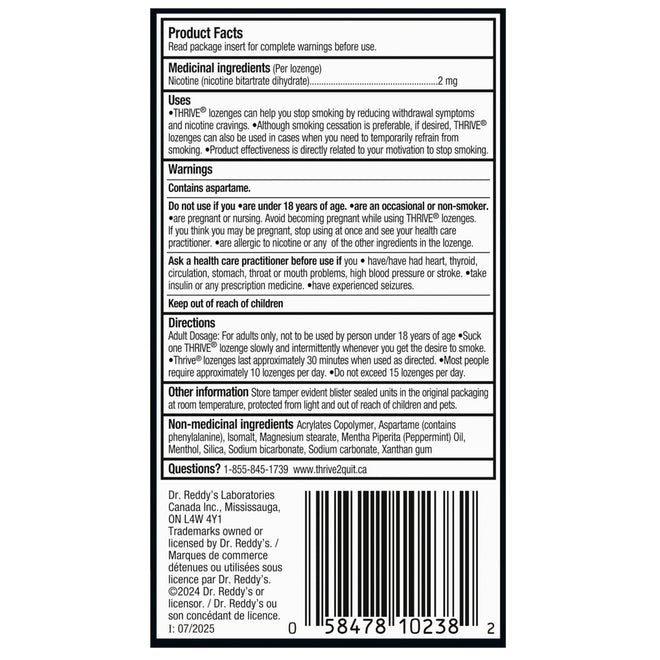 Thrive Nicotine Replacement Lozenges, 2mg Extra Strength, Peppermint, 108 Count 🍁 All In One Marketplace Canada