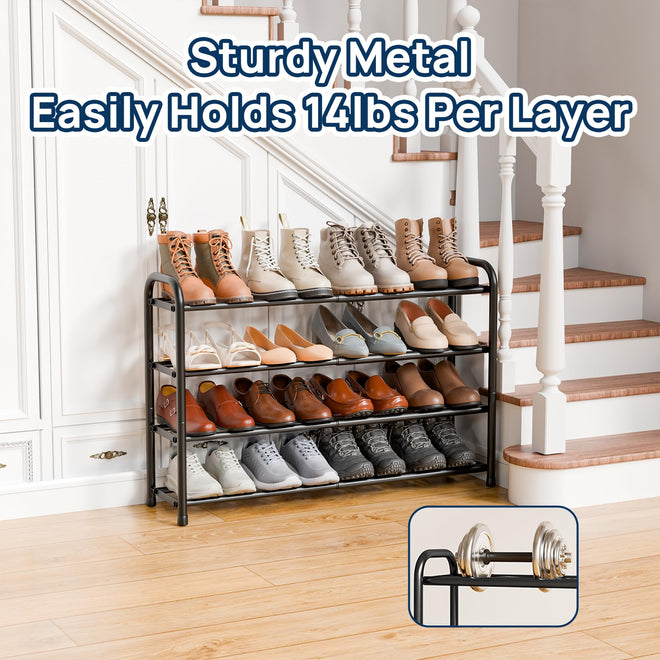 ENJOYBASICS Expandable Metal Shoe Racks for Closet, 4 Tier Adjustable Shoe Organizer Shelf, Black Free Standing Rack Storage for Entryway 🍁 All In One Marketplace Canada