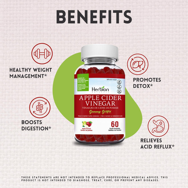 Herbion Naturals Apple Cider Vinegar Gummy with Folic Acid, Pomegranate, Beetroot & vitamin B12, source of Antioxidants to maintain Good Health & Metabolism, 60 Pectin Gummies for Adults, Apple Flavour 🍁 All In One Marketplace Canada