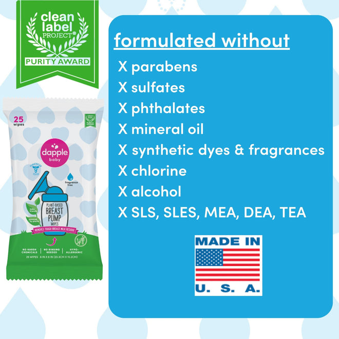 Dapple Baby - Breast Pump Wipes, Fragrance Free, 25 Count (Pack of 3) 🍁 All In One Marketplace Canada