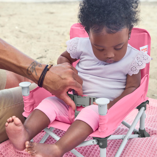 Bright Starts Pop 'N Sit Portable Booster, Indoor/Outdoor Use, Floor Seat with Feeding Tray, Pink, 6 Mos - 3 Yrs 🍁 All In One Marketplace Canada