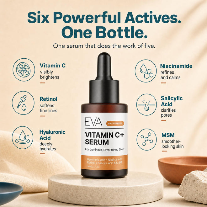 Eva Naturals Vitamin C+ Serum for Face – Anti Aging Facial Serum with Retinol, Salicylic Acid, Niacinamide & Hyaluronic Acid – Dark Spot, Fine Line & Wrinkle Support for Radiant Skin 🍁 All In One Marketplace Canada