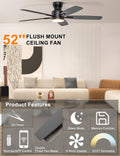 Ohniyou 52'' Ceiling Fan with Lights: Smart Fan with remote & APP Control - Low Profile Ceiling Fan with Quiet Performance - Flush Mount Outdoor Ceiling Fan (Black) 🍁 All In One Marketplace Canada