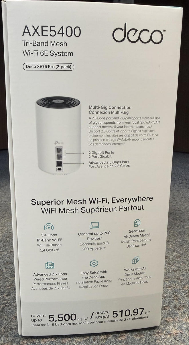 TP-Link Deco AXE5400 Tri-Band WiFi 6E Mesh System(Deco XE75 Pro) - 2.5G WAN/LAN Port, Covers up to 5500 Sq.Ft, Replaces WiFi Router and Extender, AI-Driven Mesh, New 6GHz Band, 2-Pack 🍁 All In One Marketplace Canada