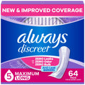 Always Discreet Adult Incontinence Pads for Women, Maximum Absorbency, Long Length, Postpartum Pads, 64 Count 🍁 All In One Marketplace Canada