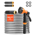 VEVOR Metal Garden Hose 100 ft, Rust Proof Stainless Steel Water Hose, Heavy Duty Backyard Hose with 10 Function Nozzle, No-Kink & Flexible Water Pipe, Lightweight Metal Hose for Yard, Outdoor 🍁 All In One Marketplace Canada