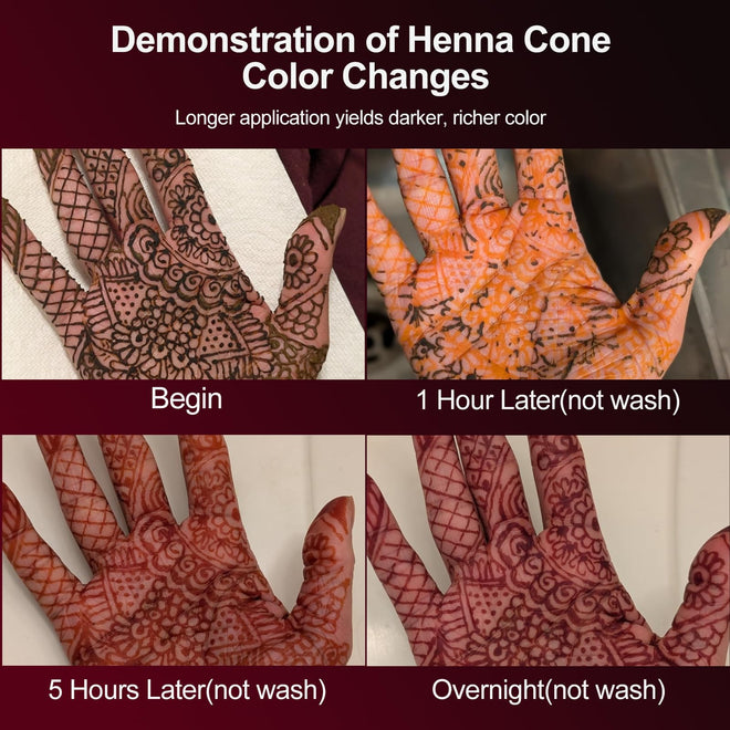 4 Pack Natural Mehendi Cone Henna Paste Temporary Tattoo Paste with 8pcs Tattoo Stencils| Each cone 25 grams | Indian Body Art Painting Drawing Tattoos Freckles (Reddish Brown Color) 🍁 All In One Marketplace Canada