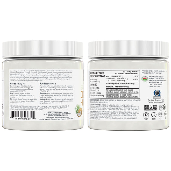 Viva Naturals Organic Virgin Coconut Oil,16 fl oz (473 mL) – Coconut Oil for Hair, Skin, Cooking & Baking – Cold-Pressed, Unrefined & Non-GMO – Keto & Paleo Certified – BPA-Free Jar 🍁 All In One Marketplace Canada