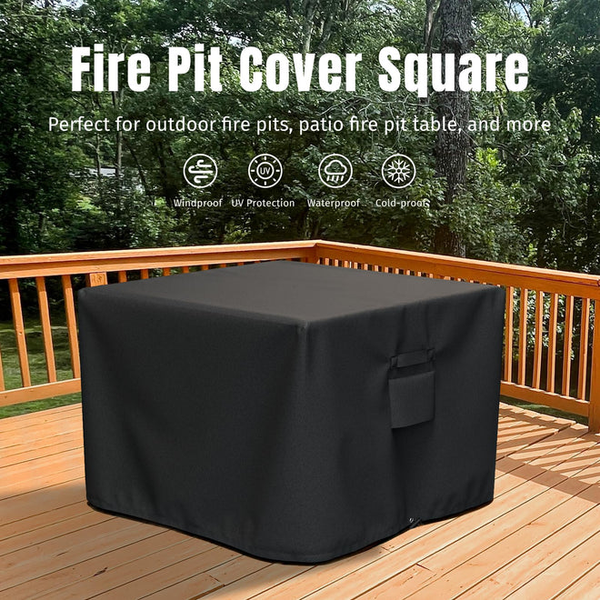 SHINESTAR Fire Pit Cover Square 32" x 32" x 24" - 600D Heavy Duty Waterproof & Windproof Outdoor Firepit Table Cover with Double Drawstrings for 28-32 Inch Square Fire Pits - Black 🍁 All In One Marketplace Canada