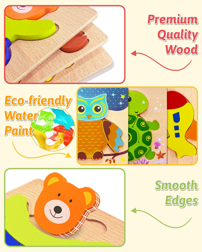 Gojmzo Wooden Puzzles for Toddlers 1-3 Toys Gifts for 1 2 3 Year Old Boys Girls, Montessori Educational Toys Preschool Learning Activities, 6 Pack Animal Jigsaw Puzzle Game 🍁 All In One Marketplace Canada