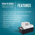Little Giant VCMA-15ULST 115 Volt, 65 GPH, 1/50 HP Automatic Condensate Removal Pump for HVAC/Refrigeration Systems/Dehumidifiers with Overflow Detection Switch and 20-Foot Tubing, Black/White, 554415 🍁 All In One Marketplace Canada