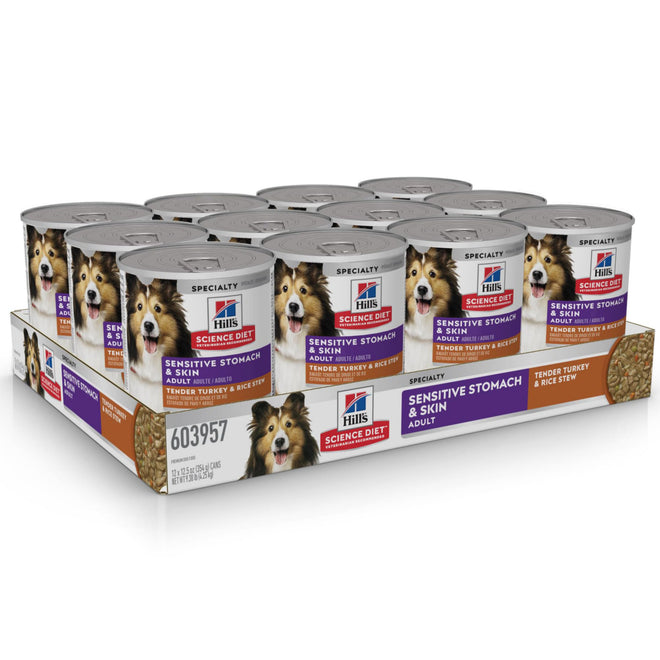 Hill's Science Diet Sensitive Stomach & Skin, Adult 1-6, Stomach Sensitivity Support, Wet Dog Food, Turkey & Rice Stew, 12.5 oz Can, Case of 12 🍁 All In One Marketplace Canada