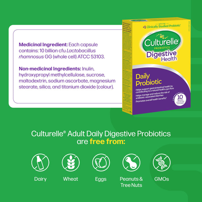 Culturelle Daily Digestive Health Daily Probiotic for Men and Women, With 100% Naturally Sourced Lactobacillus GG Strain, Pharmacist Recommended Gluten Free and Vegan, 50 Count Capsules (Pack of 1) 🍁 All In One Marketplace Canada