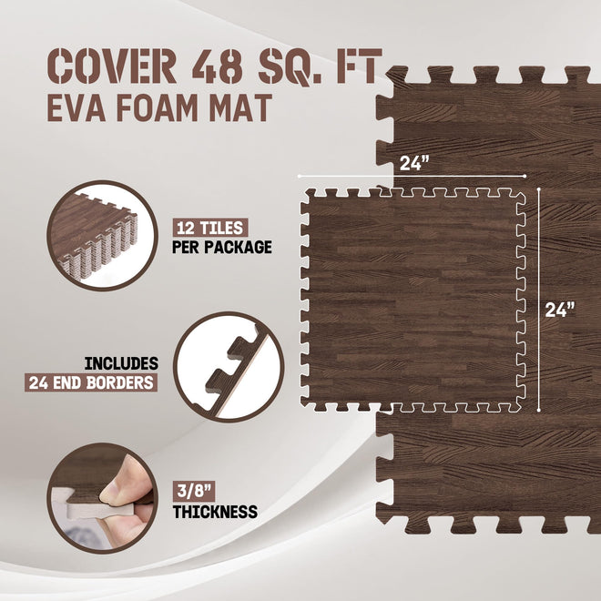 Yes4All EVA Interlocking Mats, Puzzle Floor Tiles, Foam Floor Padding with Border for Furniture, Home Space, Living Room, Garage - Dark Oak Wood, 4.46 m2 🍁 All In One Marketplace Canada