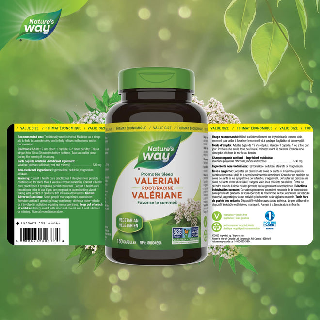 Nature's Way Valerian Root, Sleep Aid to Help Promote Sleep, Value Size, 180 Vegetarian Capsules 🍁 All In One Marketplace Canada